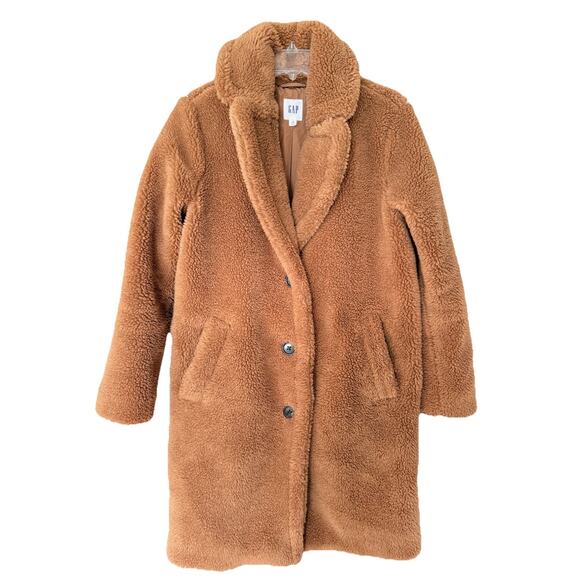 Gap Brown Sherpa Teddy Overcoat Coat XS - Picture 2 of 5